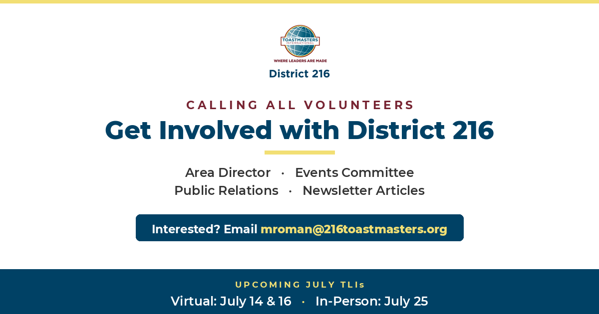 District 216 Is Off and Running — TLI, Your Club’s Vote, and More