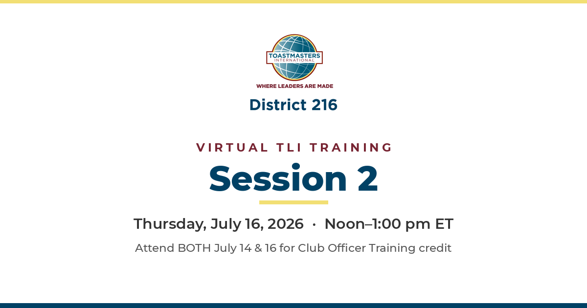 Virtual TLI Training – Session 2 (July 16)